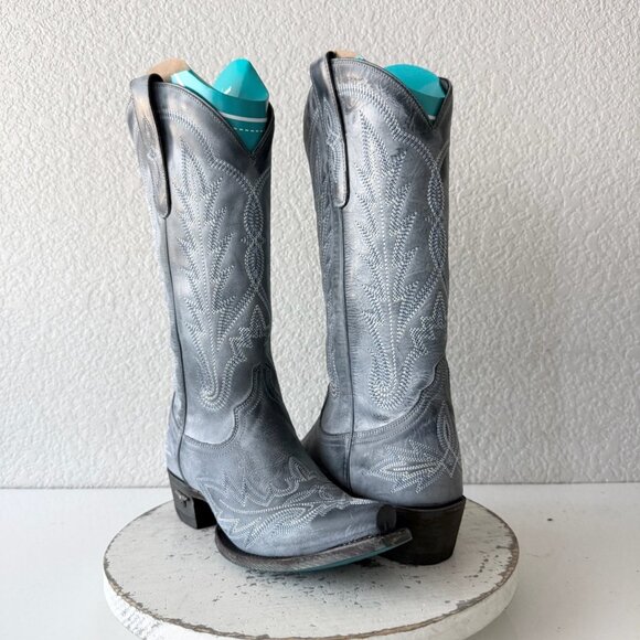 Lane LEXINGTON Cowboy Boots Washed Denim Blue Western Cowgirl Tall Snip Toe 6